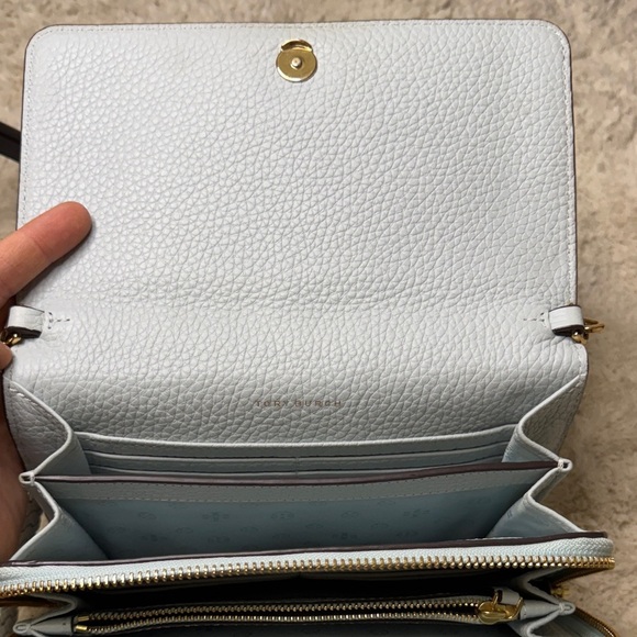 Tory Burch Taylor Flat Wallet Seltzer Blue - Picture 10 of 15